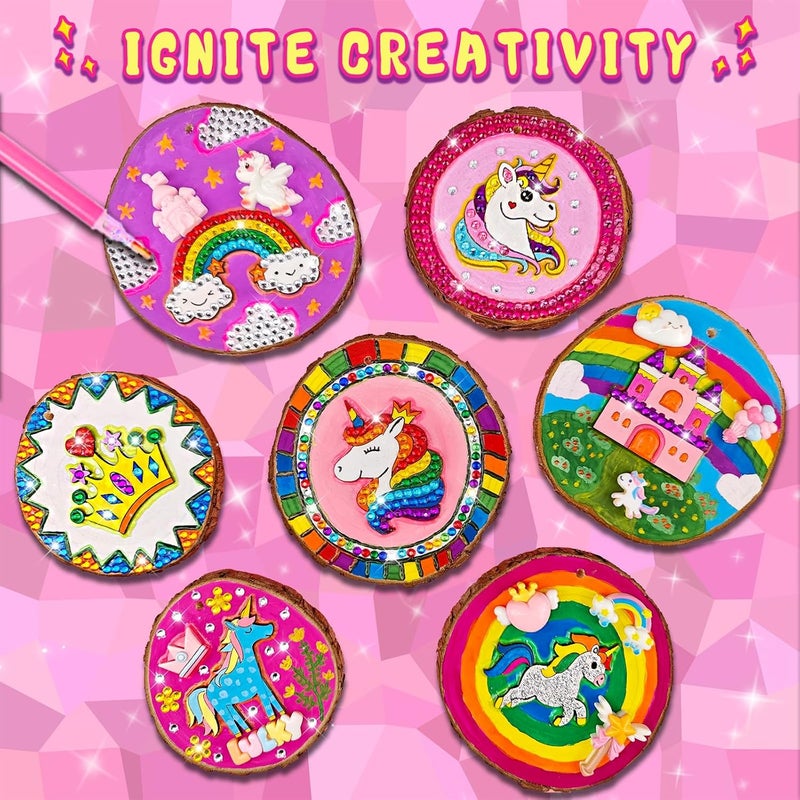 Klmars Unicorn Themed Wooden Painting Kit-Glow in The Dark-Arts & Crafts Gifts for Kids Girls Ages 5-12-Wood Slice Craft Activities Kits -Unicorn Art Toys for Kids Christmas Gifts - Image 2
